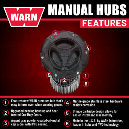 WARN 95060 Premium Manual Locking Hubs – 35 Spline – Fits 2005–2026 Ford Super Duty F‑250/F‑350/F‑450/F‑550 – Black Powder‑Coated – Set of 2 – Heavy‑Duty All‑Metal Construction