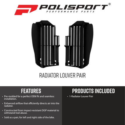 Polisport 8464700003 Radiator Louvers for Yamaha YZ250F YZ450F YZ450FX WR450F 2019+ and YZ450F 2018+ YZ250FX WR250F 2020+ – Durable Black OEM Style Airflow Guards