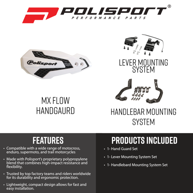 Polisport 8308200063 MX Flow Handguards for Yamaha YZ/YZF/WR 2026+ – White/Black – Pair of Performance Handguards with Durable Finish Perfect Factory Fit Impact Resistant