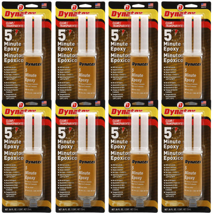 Dynatex 5 Minute Epoxy Adhesive 0.84 oz Twin Syringe - Fast Cure 3-5 Min, Bonds Plastics Metals Wood Ceramics, Industrial Strength (8-Pack)