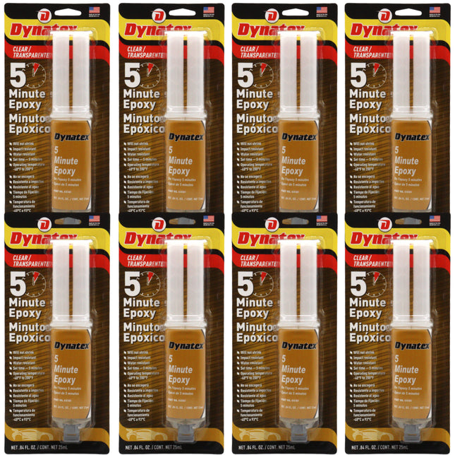 Dynatex 5 Minute Epoxy Adhesive 0.84 oz Twin Syringe - Fast Cure 3-5 Min, Bonds Plastics Metals Wood Ceramics, Industrial Strength (8-Pack)