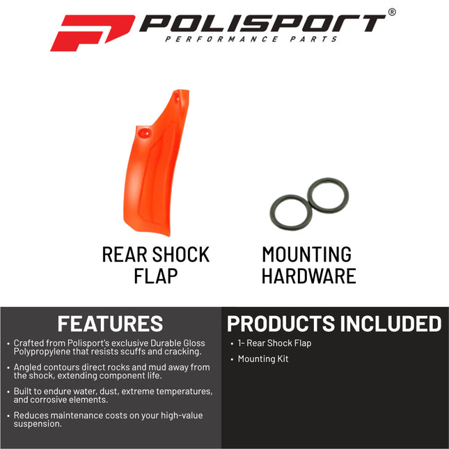 Polisport Motocross Motorcycles (MX) Rear Shock Flap for KTM EXC125/150/250/300, EXC-F250/350/450/500 (2023-2024) Dirt Bikes - High-Impact Resistance, Protects Shock from Debris - Orange