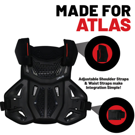 Atlas Defender Hybrid Ai Chest & Back Protector - Black L/XL - Adapted Impact Ai Technology Roost Guard - CE EN 1621-3 Level 1 Chest / EN 1621-2 Level 2 Back - MX Dirt Bike Off-Road Body Armor