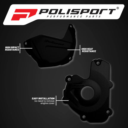 Polisport Clutch and Ignition Cover Protector Kit (Black) - Compatible with Kawasaki KX 250F (2013-2016)