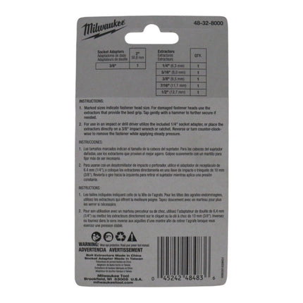Milwaukee 48-32-8000 SHOCKWAVE Impact Duty Extractor Set, 6-Piece, 1/4 in. to 1/2 in. Fasteners, 3/8 in. Drive, for Rusted, Rounded, or Stripped Fasteners,  Includes Socket Adapter