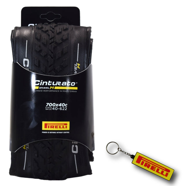Pirelli Cinturato Gravel M TLR 40-622 (700 x 40c) Race Bicycle Tire - SpeedGrip Compound, Clincher Type, Tubeless Ready Bike Tire with Keychain 700x40c
