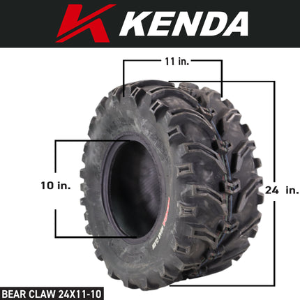 Kenda Bearclaw K299 - 24x8-12 Front & 24x11-10 Rear Tires for All Terrain (ATV), UTV, and Side by Side (SxS) Vehicles - 6-Ply - Bear Claw 24x8x12 24x11x10 with Kenda Keychain (4-Pack)