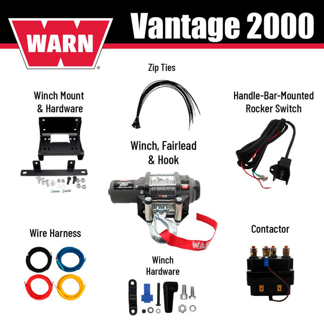 WARN Vantage 2000 Winch and Mount Kit (108212 101678) for 2014-2023 Kawasaki Teryx 800, Teryx4, KRX 1000 - Bolt-On Steel Plate Compatible with ProVantage & Vantage Winches