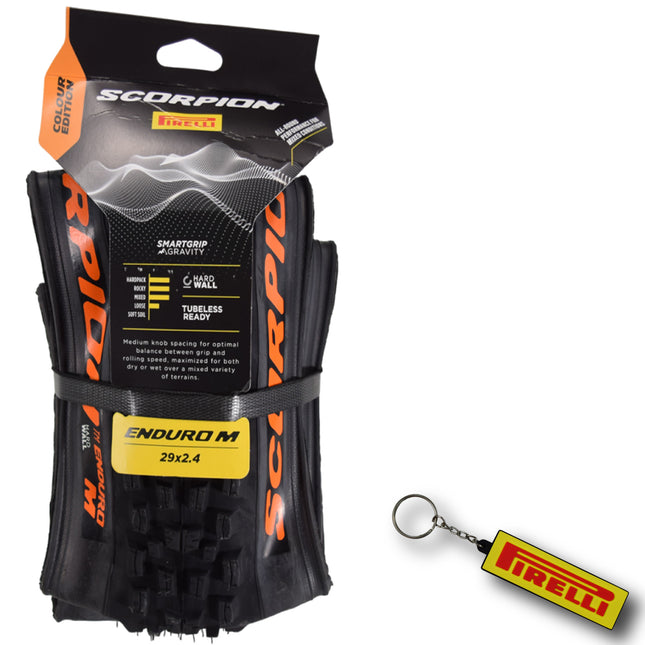 Pirelli Scorpion Enduro M Orange Color 29x2.4 Mountain Bicycle Tire Tubeless Ready, HardWALL 60 TPI High-Performance All-Terrain Tire for Enduro Trail & Aggressive XC Riding Mountain Bike w/Keychain