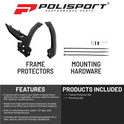 Polisport Motocross (MX) Motorcycle Frame Protector for KTM XC/SX/EXC (2023-2024) Dirt Bikes- OEM Quality for Superior Fit & Durable Protection, Easy Installation - Black