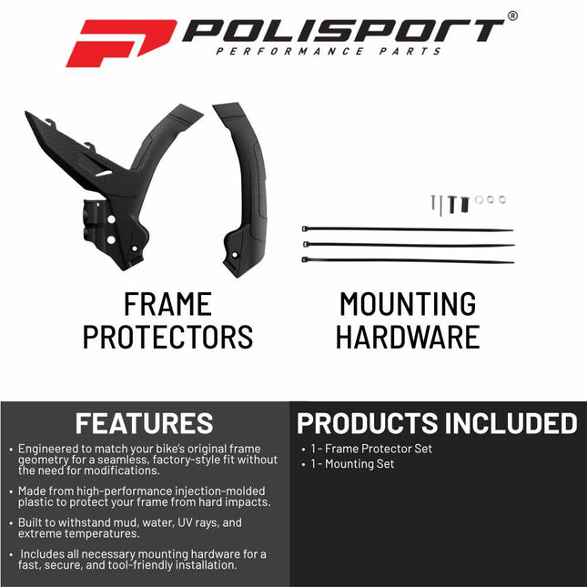 Polisport Motocross (MX) Motorcycle Frame Protector for KTM XC/SX/EXC (2023-2024) Dirt Bikes- OEM Quality for Superior Fit & Durable Protection, Easy Installation - Black