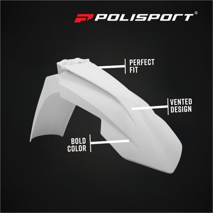 Polisport (MX) Front Fender for KTM SX/SX-F/XC (16-22), XC 250/300 & SX 250 (17-22), EXC/EXC-F/XC/XC-W/XCF-W, XC-W (17-23),XC 125 (21-22) Dirt Bike-OEM Quality, Durable, Flexible, Perfect Fit - White