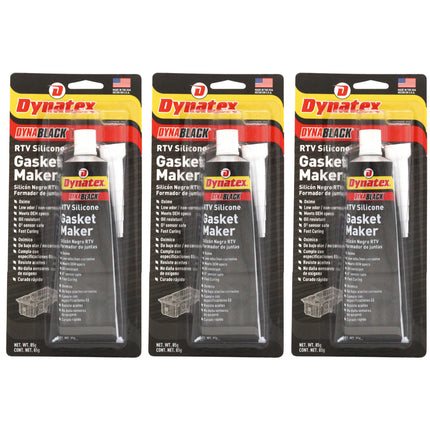 Dynatex DynaBlack RTV Silicone Gasket Maker 85g Tube - 500 Degrees F High Temperature, Sensor Safe, Low Odor, and Non-Corrosive Silicone Sealing Compound Made in the USA (3-Pack)