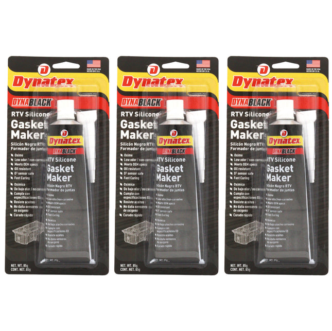 Dynatex DynaBlack RTV Silicone Gasket Maker 85g Tube - 500°F High Temperature, Sensor Safe, Low Odor, and Non-Corrosive Silicone Sealing Compound Made in the USA (3-Pack)