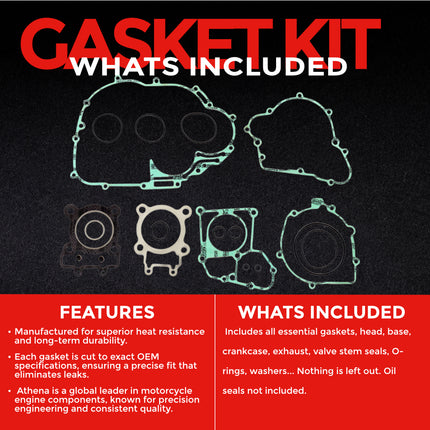 Athena P400250850220 Full Gasket Kit for Kawasaki Bayou 220 1988‑2002 – Complete Engine Gasket & Seal Rebuild Set for Reliable ATV Performance and Maintenance (Oil Seals Not Included)