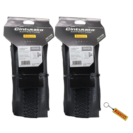 Pirelli Cinturato Adventure 45 622 (700x45c) Black Gravel Bike Tire   Tubeless Ready, ProWALL, Puncture Protection   2 Pack with Keychain
