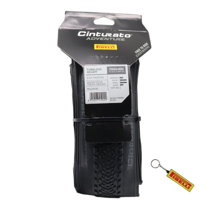 Pirelli Cinturato Adventure 45 622 Black Gravel Bike Tire   Tubeless Ready ProWALL Gravel Casing, Puncture Resistant, SpeedGRIP Compound for Bikepacking & Adventure Cycling + Keychain