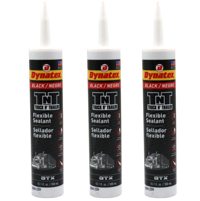 Dynatex Truck N Trailer Black Flexible Sealant 10.1 oz Caulk Tube - Ultra Synthetic, Primerless Adhesion, All-Weather, Permanent Elastic Seal (3-Pack)