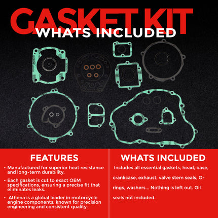 Athena P400250850221 Full Gasket Kit for Kawasaki KDX220 1997‑2005 – Complete Engine Gasket & Seal Rebuild Set for Trail and Off‑Road Performance (Oil Seals Not Included)