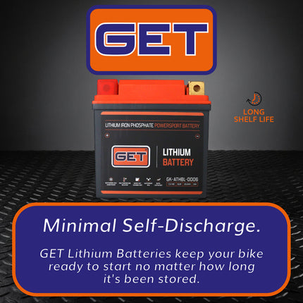 GET High Performance Lithium Motorcycle Battery, 12.8V 2Ah, 140 A CCA, Lightweight Powersports Battery for Dirt Bikes, Enduro & Motocross, IP54 Water Resistant (GK-ATHBL-0006 )