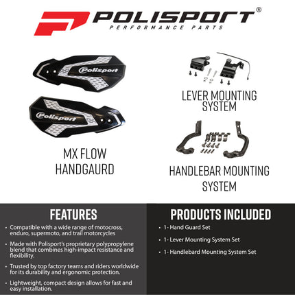 Polisport 8308200062 MX Flow Handguards for Yamaha YZ/YZF/WR 2026+ – Black/White – Pair of Performance Handguards with Durable Finish Perfect Factory Fit Impact Resistant