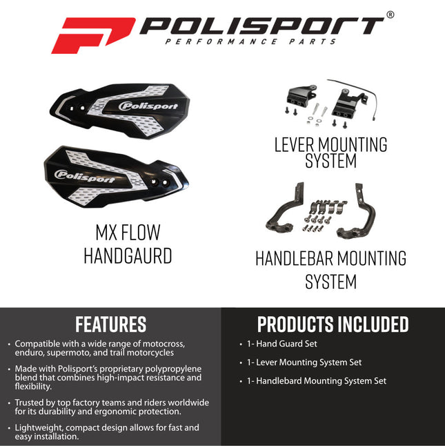 Polisport 8308200062 MX Flow Handguards for Yamaha YZ/YZF/WR 2026+ – Black/White – Pair of Performance Handguards with Durable Finish Perfect Factory Fit Impact Resistant
