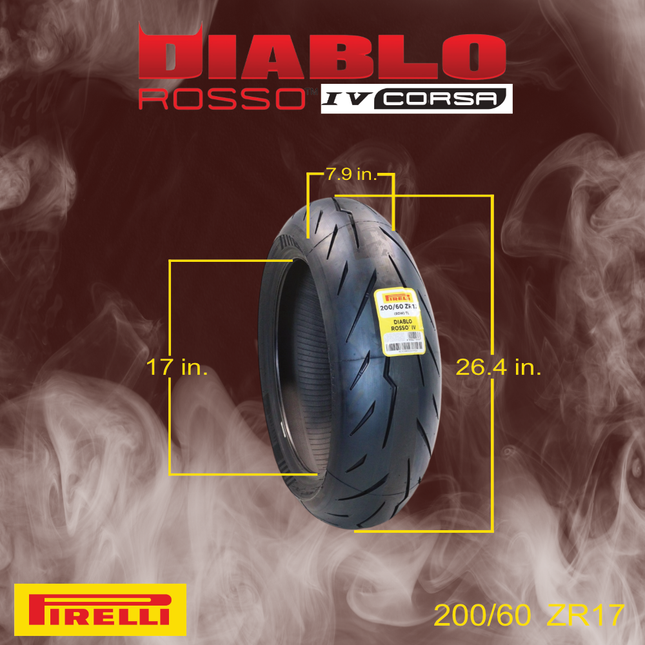 Pirelli Diablo Rosso IV Corsa 200/60 ZR 17 (80W) TL High‑Performance Rear Motorcycle Tire, Ultra‑Grip Sport Riding, Fast Cornering Stability, Premium Track‑Inspired Design & Pirelli Keychain Included