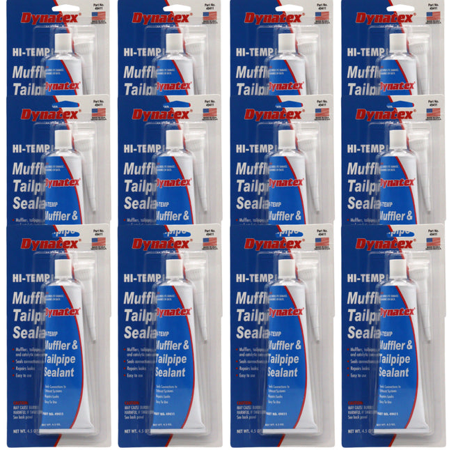 Dynatex Muffler & Tailpipe Sealant 4.5 oz Tube - Non-Combustible, Heat-Setting, Hardens with Exhaust Heat, Repairs Holes & Leaks (12-Pack)