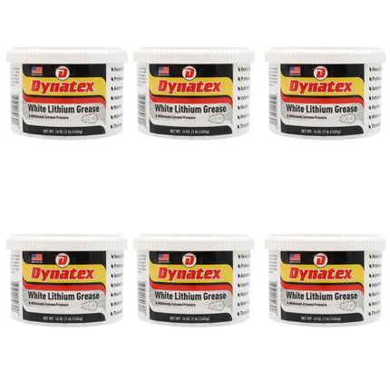 Dynatex White Lithium Grease 16 oz Tub - Multi-Purpose Lubricant for Automotive, Garage Doors, Hinges, Chains, Latches (6-Pack)