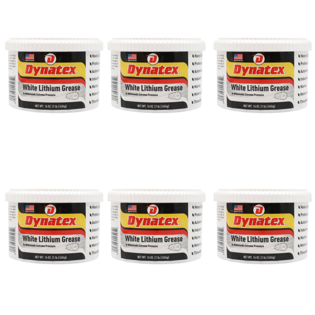 Dynatex White Lithium Grease 16 oz Tub - Multi-Purpose Lubricant for Automotive, Garage Doors, Hinges, Chains, Latches (6-Pack)