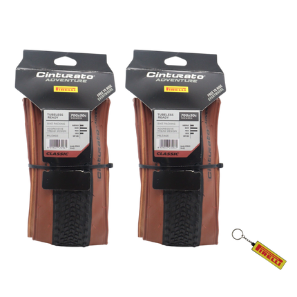 Pirelli Cinturato Adventure Classic Gravel Bike Tire 2 Pack with Keychain | 700x50c (50 622) Tan Wall Tubeless Ready Folding Bicycle Tires Set | Long Distance Bikepacking Touring Off Road Gear