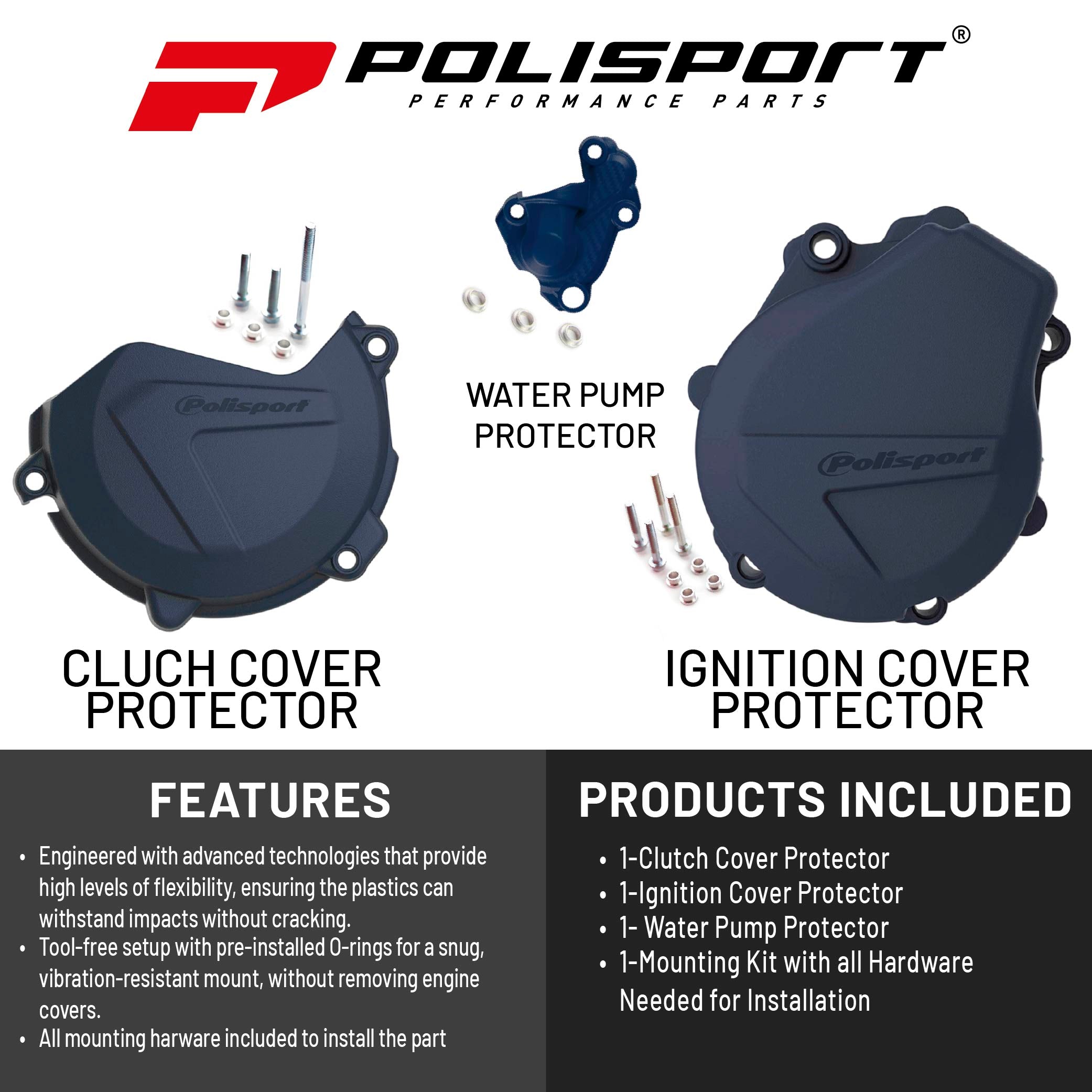 Polisport Clutch and Ignition Cover Protector Kit (Blue)- Compatible with Husqvarna FE 450/501 (2017-2022)