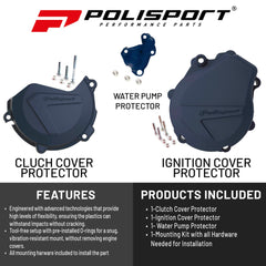 Polisport Clutch and Ignition Cover Protector Kit (Blue)- Compatible with Husqvarna FE 450/501 (2017-2022)
