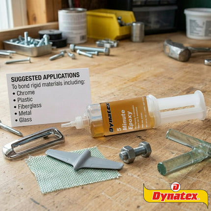 Dynatex 5 Minute Epoxy Adhesive 0.84 oz Twin Syringe - Fast Cure 3-5 Min, Bonds Plastics Metals Wood Ceramics, Industrial Strength (10-Pack)