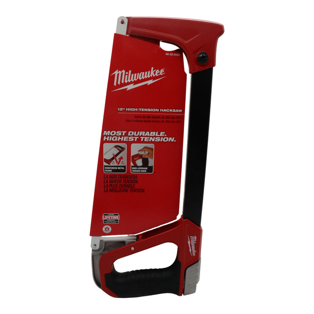 Milwaukee High Tension 12″ Hacksaw – Reinforced Metal Frame, High-Leverage Tension Knob with Up to 4× Higher Tension, Internal Blade Storage (6 Blades), 45° Flush Cut Position & Comfort Handle