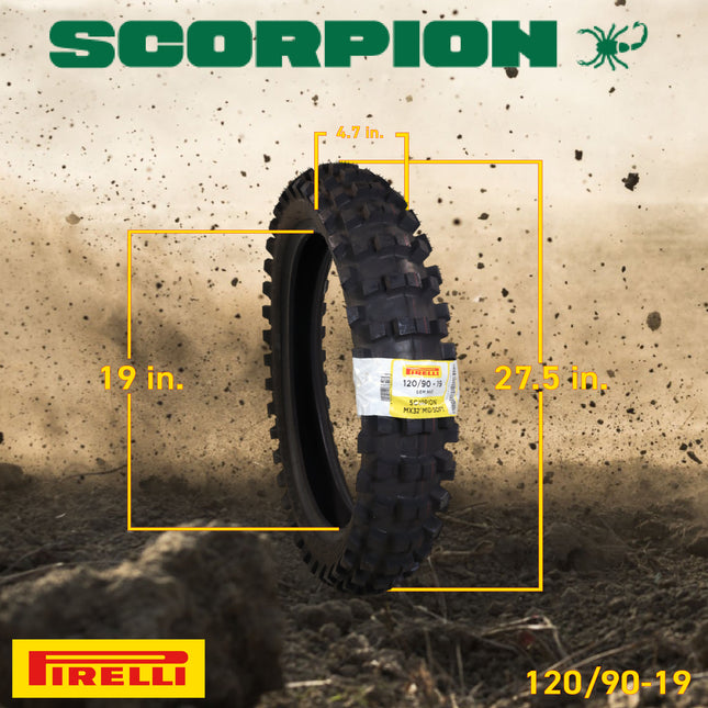 Pirelli Scorpion MX32 Mid Soft Motocross Dirt Bike Rear Tire - 120/90-19 66M NHS Bias Tube Type - Professional Off-Road Racing Rubber for Soft to Intermediate Terrain - Includes Pirelli Keychain