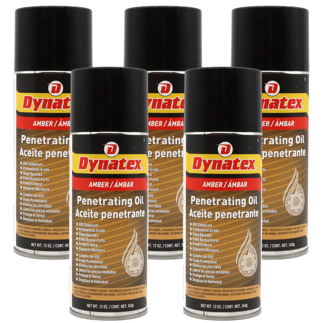Dynatex Penetrating Oil 12 oz Aerosol Can - Multi-Purpose, Loosens Rusted Parts, Protects Tools from Rust, Lubricates Metal Plastic Rubber (5-Pack)
