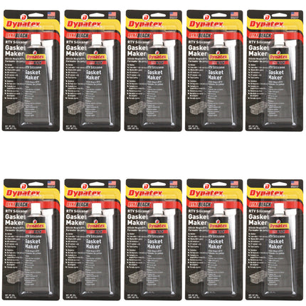 Dynatex DynaBlack RTV Silicone Gasket Maker 85g Tube - 500°F High Temperature, Sensor Safe, Low Odor, and Non-Corrosive Silicone Sealing Compound Made in the USA (10-Pack)