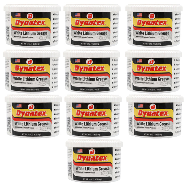 Dynatex White Lithium Grease 16 oz Tub - Multi-Purpose Lubricant for Automotive, Garage Doors, Hinges, Chains, Latches (10-Pack)