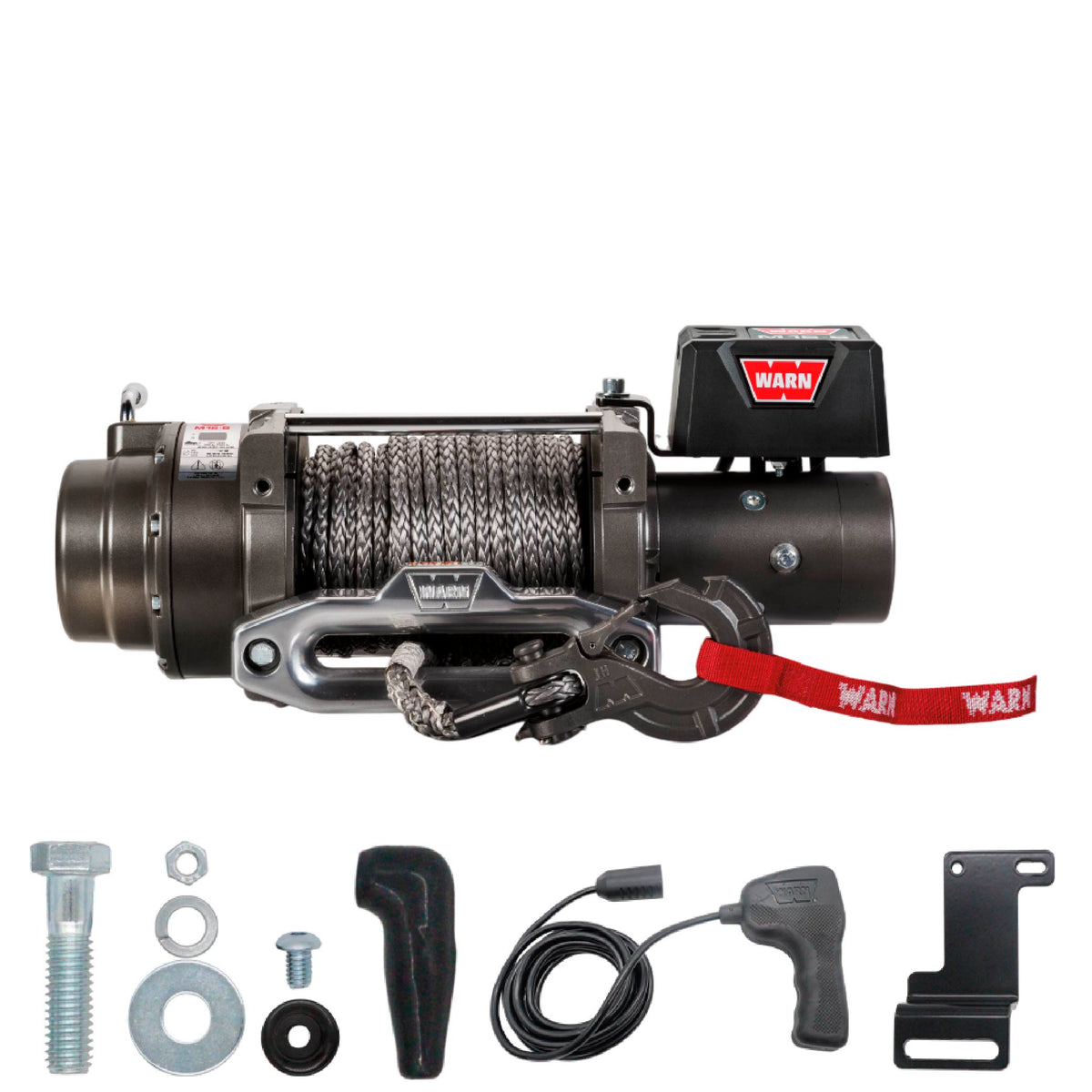 WARN 97730 M15-S Electric 12V Heavyweight Winch with Spydura Synthetic Cable Rope: 3/8" Diameter x 80' Length, 7.5 Ton (15,000 lb) Pulling Capacity