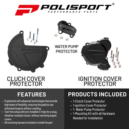 Polisport Engine Covers Protection Kit KTM EXC/XC-W 250/300 (2017-22). OEM Quality with Superior Fit, Flexibility, and Durability