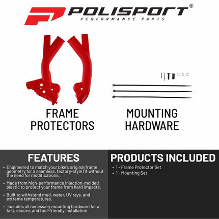 Polisport Motocross (MX) Motorcycle Frame Protector for Beta RR/X-Pro 2T/4T (2024-2026) Dirt Bikes- OEM Quality for Superior Fit & Durable Protection, Easy Installation - Red