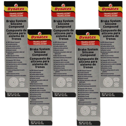 Dynatex Brake System Silicone Compound 5.3 oz Tube - Pure Silicone, No Petroleum, -40 Degrees F to 500 Degrees F, Stops Squeal Protects Rubber, Moisture Resistant (5-Pack)