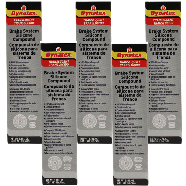 Dynatex Brake System Silicone Compound 5.3 oz Tube - Pure Silicone, No Petroleum, -40 Degrees F to 500 Degrees F, Stops Squeal Protects Rubber, Moisture Resistant (5-Pack)