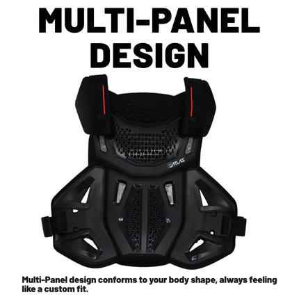 Atlas Defender Hybrid Ai Chest & Back Protector - Black L/XL - Adapted Impact Ai Technology Roost Guard - CE EN 1621-3 Level 1 Chest / EN 1621-2 Level 2 Back - MX Dirt Bike Off-Road Body Armor