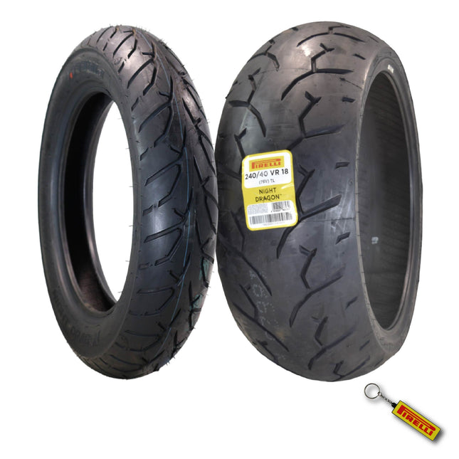 Pirelli Night Dragon 130/90B16 M/C 67H Front & 140/80B17 M/C 69H Rear Motorcycle Cruiser Tire Set - Superior Traction and Handling for High-Performance Cruisers with Keychain