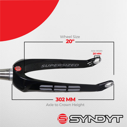 Syndyt SPP Supersized Ultra-High Modulus Carbon Fiber Pro Forks - Black Titanium (20 inch) - Fork Offset: 32 mm,  1‑1/8″ steerer tapering to 1.5″ Titanium Steerer Extruded and CNC‑Machined