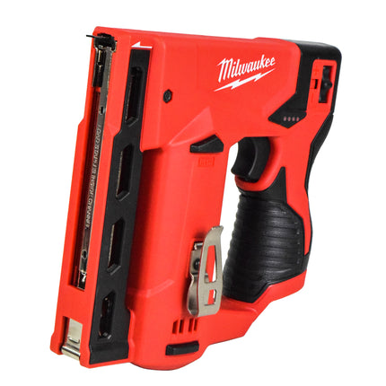 Milwaukee M12 12-Volt Lithium-Ion Cordless 3/8-Inch Crown Stapler Kit with REDLITHIUM CP1.5 Battery, Charger, and Adjustable Belt Hook - Fastens a range of 3/8" flat crown staples from 1/4" - 9/16"