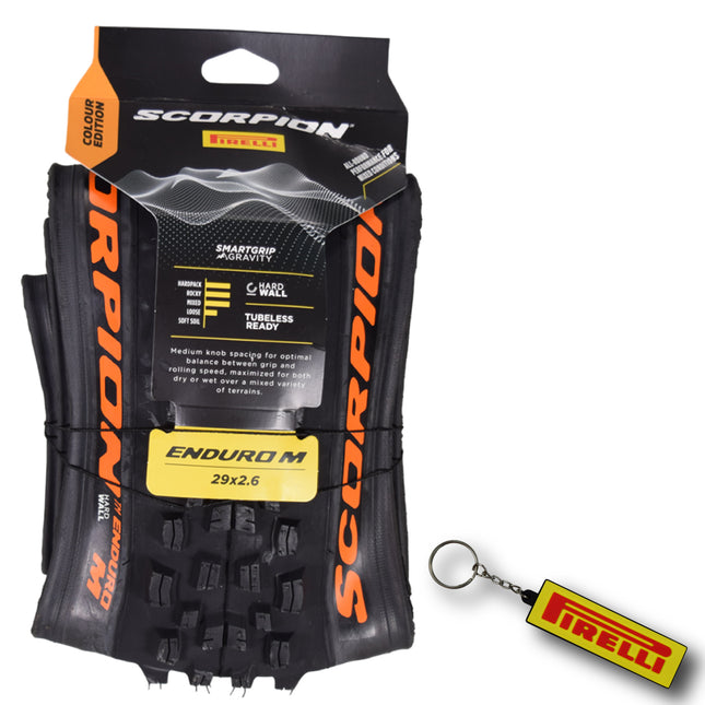 Pirelli Scorpion Enduro M Orange Color (29x2.6) Mountain Bicycle Tire Tubeless Ready, HardWALL 60 TPI High-Performance All-Terrain Tire for Enduro Trail & Aggressive XC Riding Mountain Bike w/Keychain