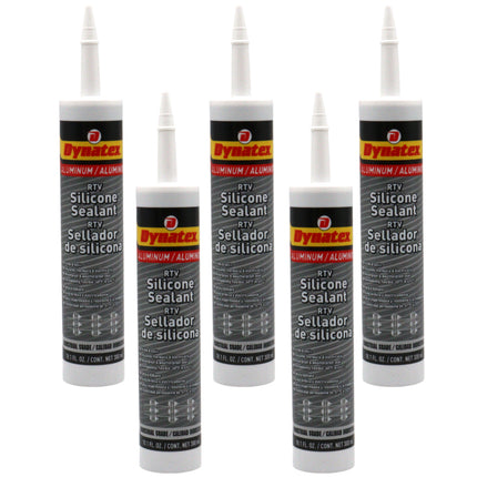 Dynatex Industrial Grade Aluminum Silicone Sealant 10.1 oz Caulk Tube - Tough Flexible Cure, Watertight Seal, Up to 500 Degrees F, Made in the USA (5-Pack)
